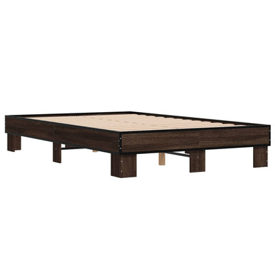 Sängynrunko ruskea tammi 135x190 cm tekninen puu ja metalli