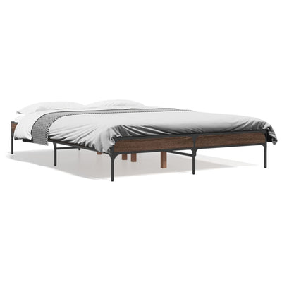 Sängynrunko ruskea tammi 135x190 cm tekninen puu ja metalli