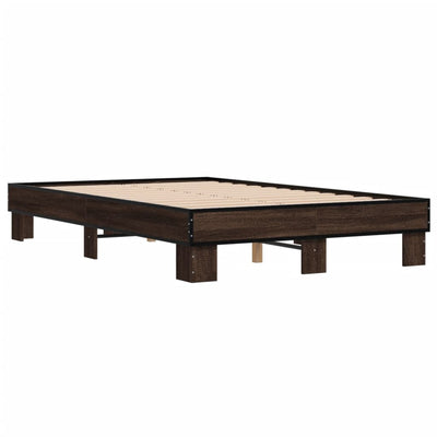 Sängynrunko ruskea tammi 140x190 cm tekninen puu ja metalli