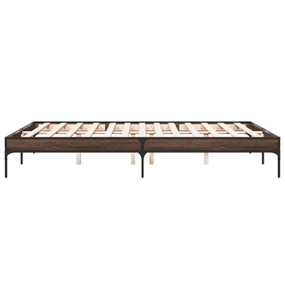 Sängynrunko ruskea tammi 150x200 cm tekninen puu ja metalli