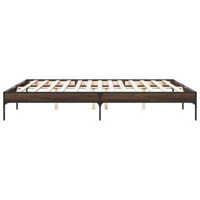 Sängynrunko ruskea tammi 200x200 cm tekninen puu ja metalli