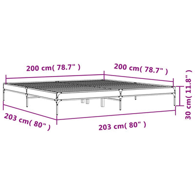 Sängynrunko ruskea tammi 200x200 cm tekninen puu ja metalli