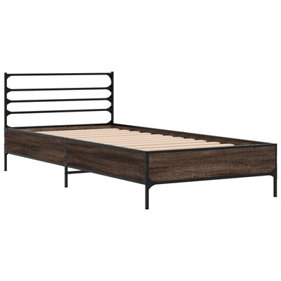 Sängynrunko ruskea tammi 75x190 cm tekninen puu ja metalli