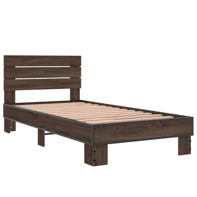 Sängynrunko ruskea tammi 75x190 cm tekninen puu ja metalli