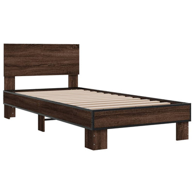 Sängynrunko ruskea tammi 75x190 cm tekninen puu ja metalli