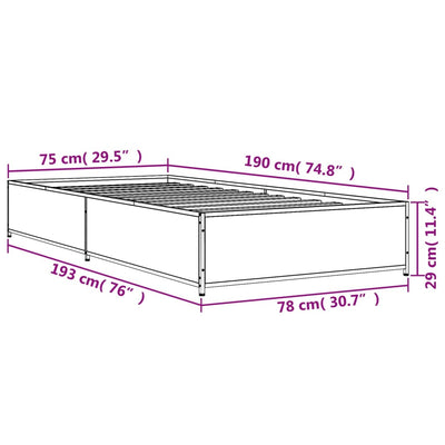 Sängynrunko ruskea tammi 75x190 cm tekninen puu ja metalli