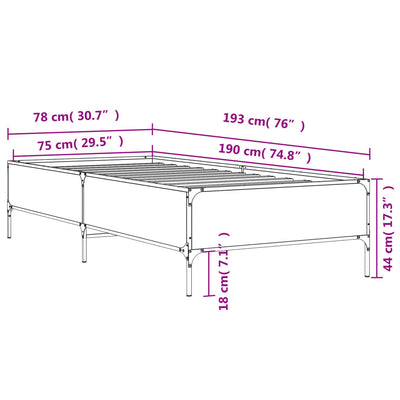 Sängynrunko ruskea tammi 75x190 cm tekninen puu ja metalli