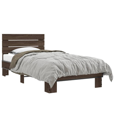 Sängynrunko ruskea tammi 75x190 cm tekninen puu ja metalli