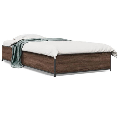 Sängynrunko ruskea tammi 75x190 cm tekninen puu ja metalli