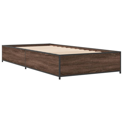 Sängynrunko ruskea tammi 90x200 cm tekninen puu ja metalli