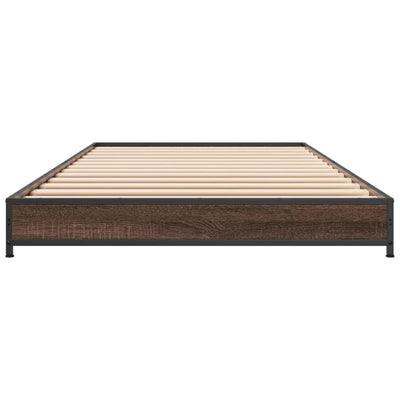 Sängynrunko ruskea tammi 90x200 cm tekninen puu ja metalli
