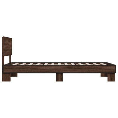 Sängynrunko ruskea tammi 90x200 cm tekninen puu ja metalli