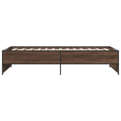 Sängynrunko ruskea tammi 90x200 cm tekninen puu ja metalli