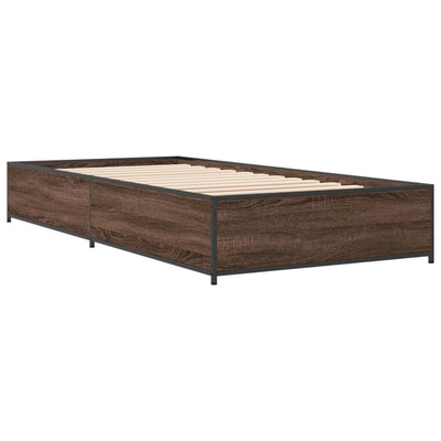 Sängynrunko ruskea tammi 90x200 cm tekninen puu ja metalli