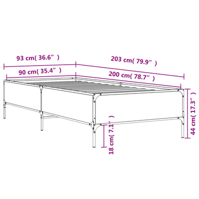 Sängynrunko ruskea tammi 90x200 cm tekninen puu ja metalli