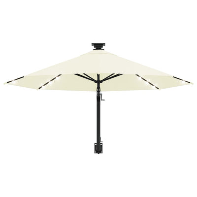 Seinäkiinnitteinen aurinkovarjo LED ja tolppa 300 cm hiekka