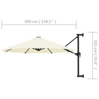Seinäkiinnitteinen aurinkovarjo metallitangolla 300 cm hiekka