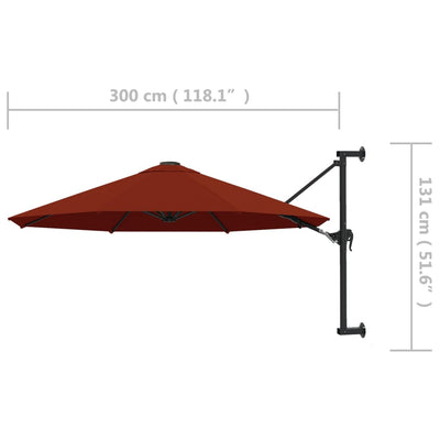 Seinäkiinnitteinen aurinkovarjo metallitolppa 300 cm terrakotta
