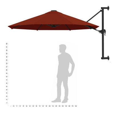 Seinäkiinnitteinen aurinkovarjo metallitolppa 300 cm terrakotta