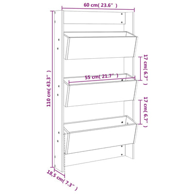 Seinäkukkalaatikko 3 tasoa 60x18,5x110 cm valkoinen täysi mänty - Vuodevaatteet
