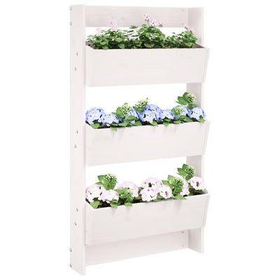 Seinäkukkalaatikko 3 tasoa 60x18,5x110 cm valkoinen täysi mänty - Vuodevaatteet