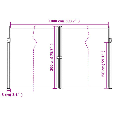 Sisäänvedettävä sivumarkiisi antrasiitti 200x1000 cm