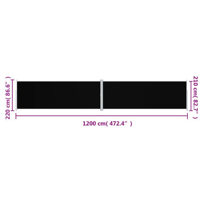 Sisäänvedettävä sivumarkiisi musta 220x1200 cm