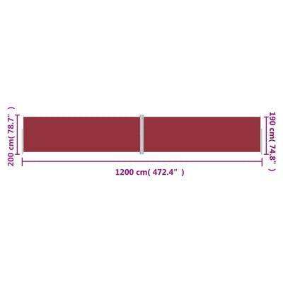 Sisäänvedettävä sivumarkiisi punainen 200x1200 cm