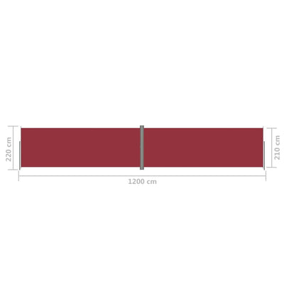 Sisäänvedettävä sivumarkiisi punainen 220x1200 cm