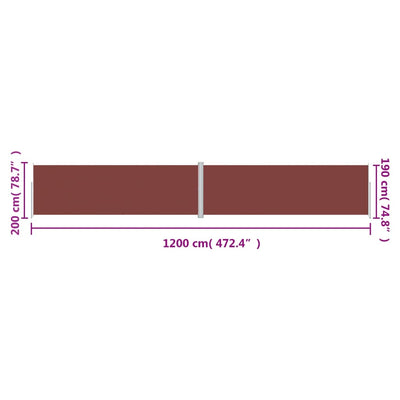 Sisäänvedettävä sivumarkiisi ruskea 200x1200 cm