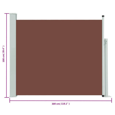 Sisäänvedettävä terassin sivumarkiisi 100x300 cm ruskea