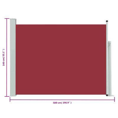 Sisäänvedettävä terassin sivumarkiisi 140x500 cm punainen