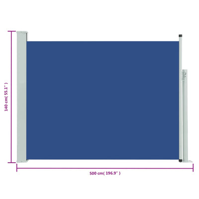 Sisäänvedettävä terassin sivumarkiisi 140x500 cm sininen