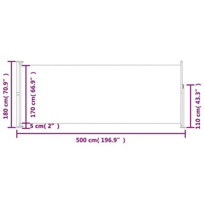 Sisäänvedettävä terassin sivumarkiisi 180x500 cm harmaa