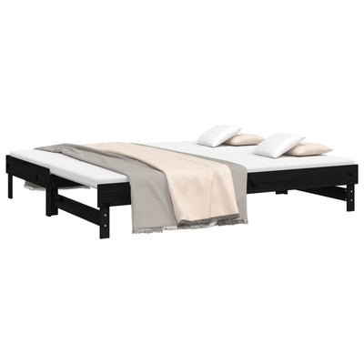 Sohvasänky ulosvedettävä musta 2x (80x200) cm täysi mänty