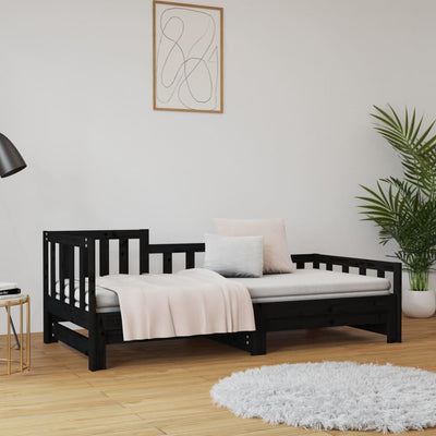 Sohvasänky ulosvedettävä musta 2x (80x200) cm täysi mänty