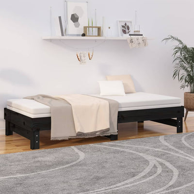 Sohvasänky ulosvedettävä musta 2x (80x200) cm täysi mänty
