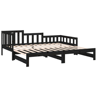 Sohvasänky ulosvedettävä musta 2x (80x200) cm täysi mänty