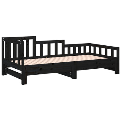 Sohvasänky ulosvedettävä musta 2x (80x200) cm täysi mänty