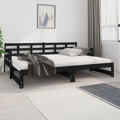 Sohvasänky ulosvedettävä musta täysi mänty 2x (80x200) cm