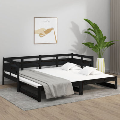 Sohvasänky ulosvedettävä musta täysi mänty 2x (80x200) cm