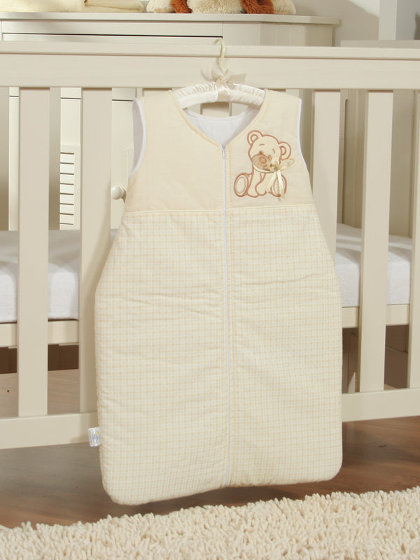My Sweet Baby - Puuvillainen lasten unipussi koko M 6–12 kuukautta Tog 2.5 ympärivuotiseen käyttöön Karhu rusetilla kermanvärinen