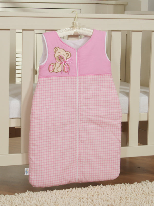 My Sweet Baby - Puuvillainen lasten unipussi koko M 6–12 kuukautta Tog 2.5 ympärivuotiseen käyttöön Karhu rusetilla vaaleanpunainen