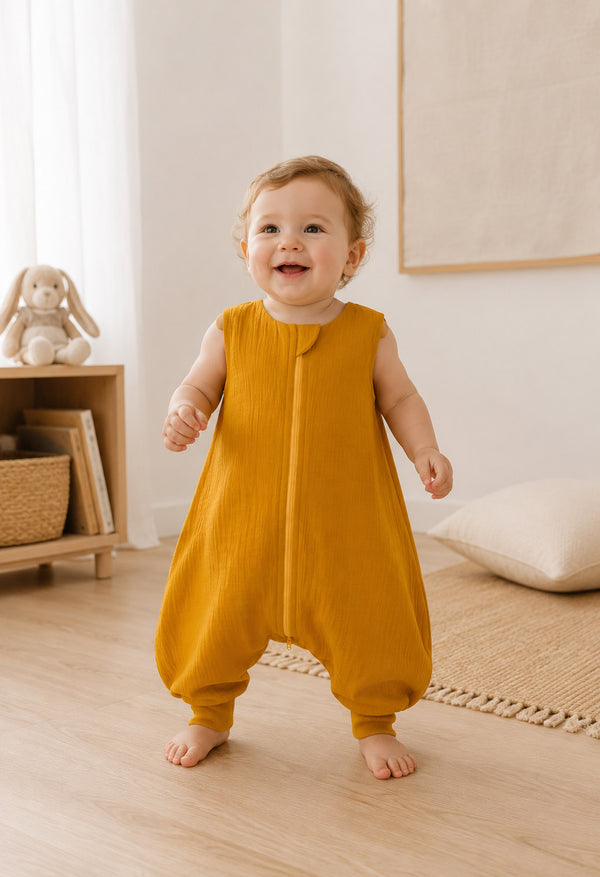 My Sweet Baby - Musliininen vauvan kesämakuupussi lahkeilla L 9–24 kuukautta Tog 1.0 - hunajankeltainen