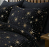 Pussilakanasetti Glamour Flanel Stars Foil Musta