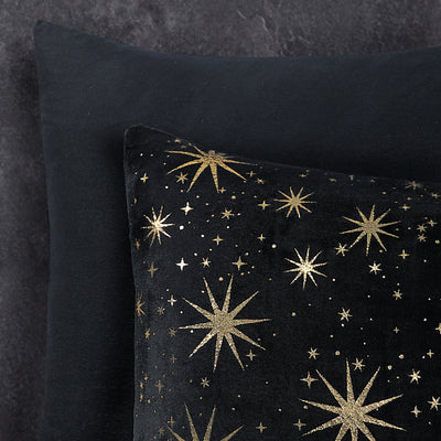 Pussilakanasetti Glamour Flanel Stars Foil Musta
