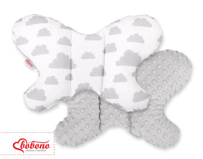 Bobono - Kaksipuolinen iskunkestävä tyyny Butterfly - pilvet harmaa/harmaa