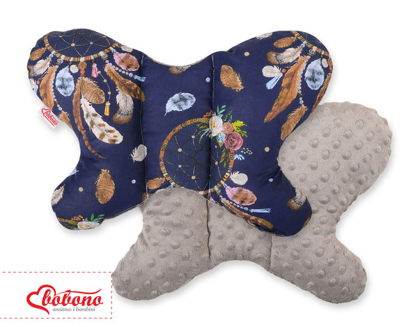 Bobono - Kaksipuolinen iskunvaimennustyyny Butterfly - unisiepparit tummansininen/harmaanruskea