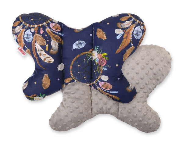 Bobono - Kaksipuolinen iskunvaimennustyyny Butterfly - unisiepparit tummansininen/harmaanruskea