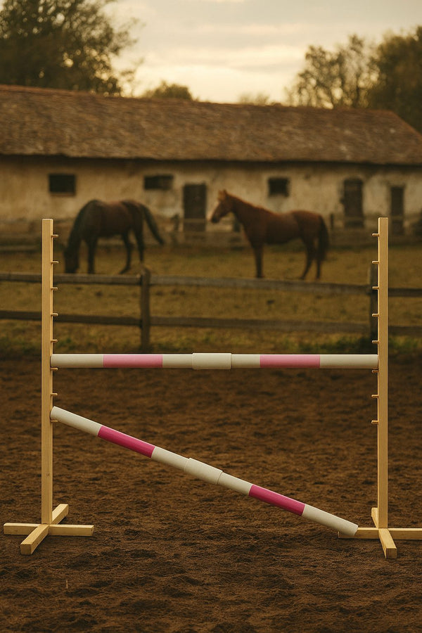 Super Hobby Horse - Hobby Horse -estetolppa 160 cm, k-120 cm, kahdella puomilla, vaaleanpunainen ja pinkki